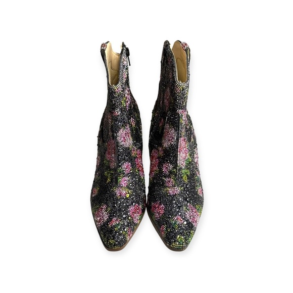 new Betsey Johnson ✿ Diva Crystal Floral Chelsea Ankle Cowboy Boot ✿ Black 8.5M - Picture 9 of 16